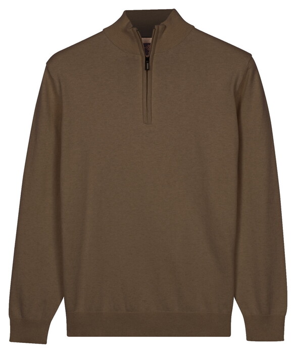 Baileys Uni Color Half Zip Pima Cotton Trui Donker Taupe
