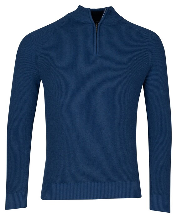 Baileys Uni Color Half Zip Raglan Sleeves Rib Knit Trui Cobalt