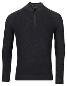 Baileys Uni Color Half Zip Raglan Sleeves Rib Knit Trui Dark Blue
