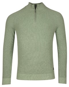 Baileys Uni Color Half Zip Raglan Sleeves Rib Knit Trui Misty Green Melange