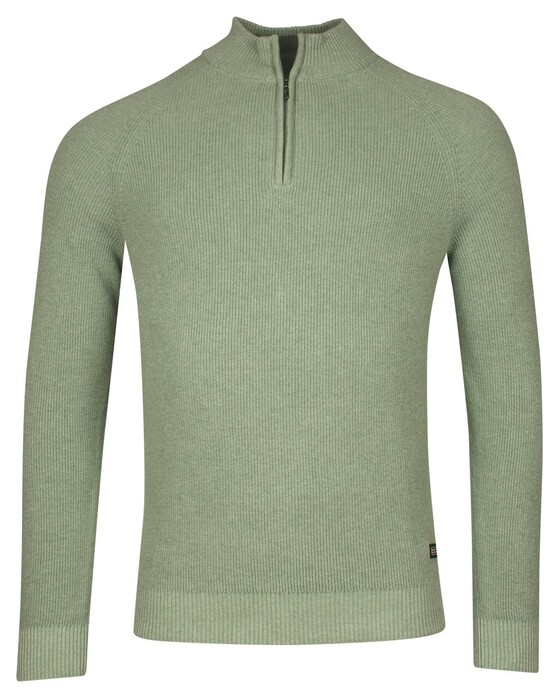 Baileys Uni Color Half Zip Raglan Sleeves Rib Knit Trui Misty Green Melange