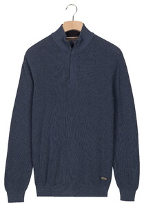 Baileys Uni Color Structure Knit Half Zip Collar Trui Dark Denim Blue