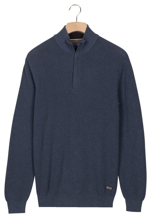 Baileys Uni Color Structure Knit Half Zip Collar Trui Dark Denim Blue
