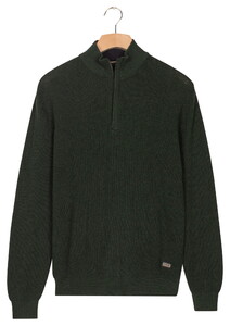 Baileys Uni Color Structure Knit Half Zip Collar Trui Donker Groen