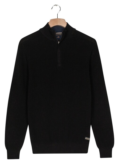Baileys Uni Color Structure Knit Half Zip Collar Trui Navy