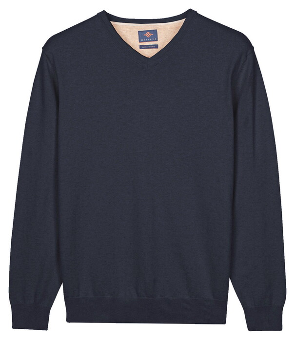 Baileys Uni Color V-Neck Pima Cotton Trui Dark Denim Blue