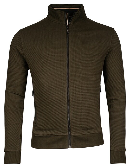 Baileys Uni Color Waffle Texture Interlock Sweat Zip Vest Donker Groen
