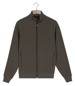 Baileys Uni Color Zipped Sweat Cardigan Fine Texture Piqué Interlock Dark Taupe