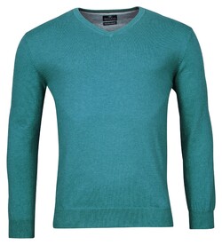 Baileys V-Hals Single Knit Pima Cotton Trui Deep Aqua Melange
