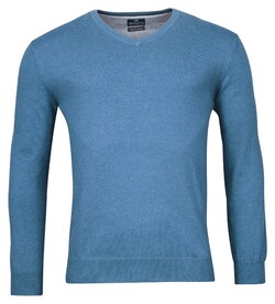 Baileys V-Hals Single Knit Pima Cotton Trui Midden Blauw Melange