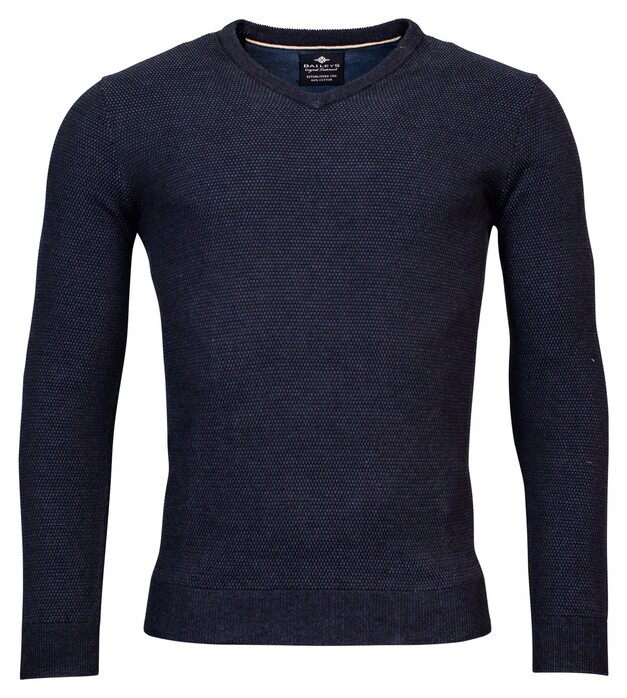 Baileys V-Neck Allover 2-Tone Structure Knit Trui Navy