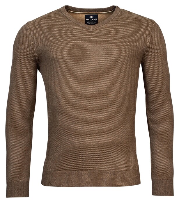 Baileys V-Neck Allover 2-Tone Structure Knit Trui Taupe