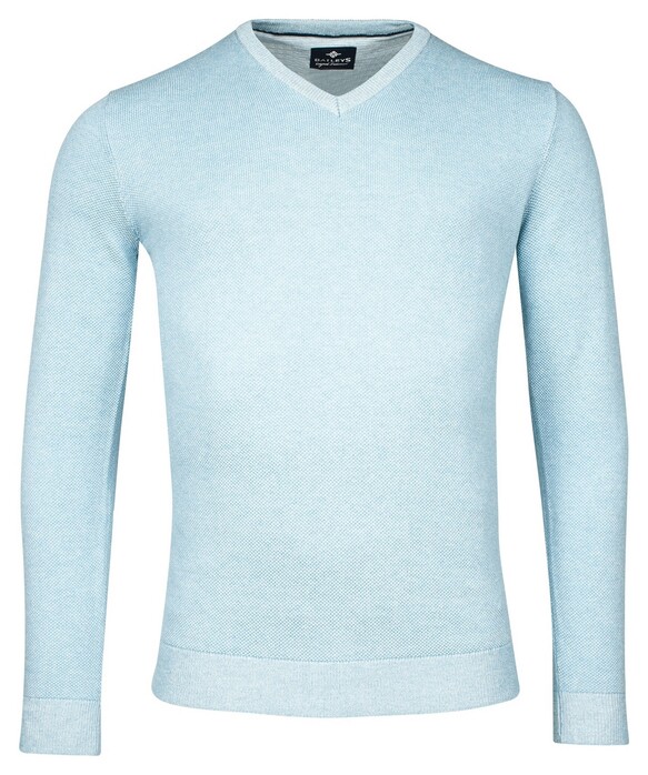Baileys V-Neck Body And Sleeves Two-Tone Structure Jacquard Trui Midden Blauw