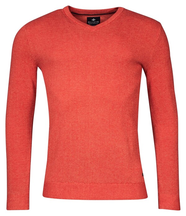 Baileys V-Neck Cotton 2-Tone Jacquard Trui Dark Coral Melange