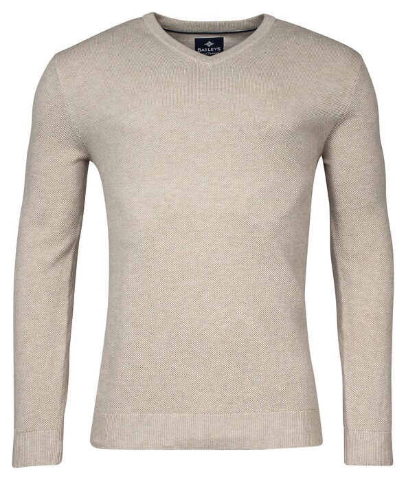 Baileys V-Neck Cotton 2-Tone Jacquard Trui Donker Beige Melange