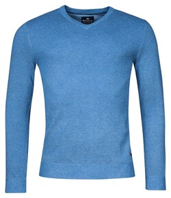 Baileys V-Neck Cotton 2-Tone Jacquard Trui Midden Blauw Melange