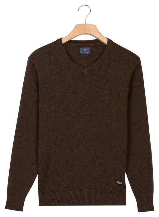 Baileys V-Neck Cotton Allover Fine Texture Two-Tone Pullover Dark Brown