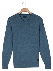Baileys V-Neck Cotton Allover Fine Texture Two-Tone Pullover Denim Blue