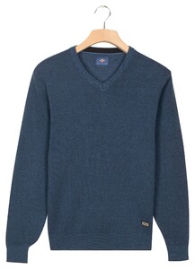 Baileys V-Neck Cotton Allover Fine Texture Two-Tone Pullover Mid Blue