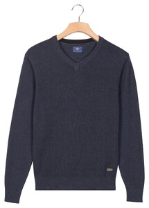 Baileys V-Neck Cotton Allover Fine Texture Two-Tone Trui Dark Denim Blue