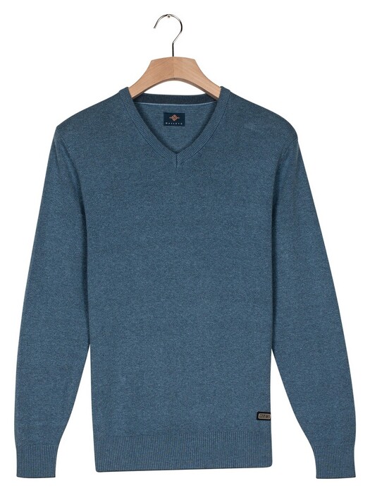 Baileys V-Neck Cotton Allover Fine Texture Two-Tone Trui Denim Blue