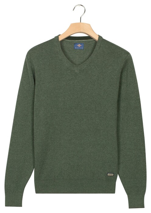 Baileys V-Neck Cotton Allover Fine Texture Two-Tone Trui Donker Groen