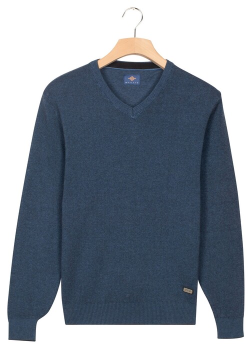 Baileys V-Neck Cotton Allover Fine Texture Two-Tone Trui Midden Blauw