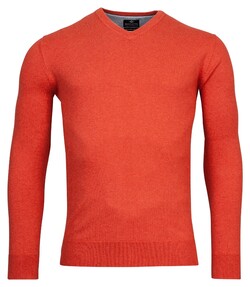 Baileys V-Neck Cotton Single Knit Pullover Dark Coral Melange