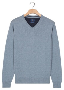 Baileys V-Neck Lambswool Single Knit Pullover Faded Denim Blue