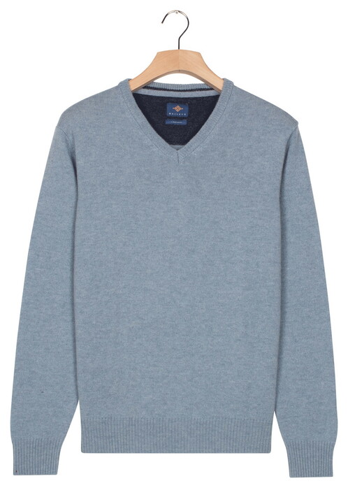 Baileys V-Neck Lambswool Single Knit Trui Faded Denim Blue
