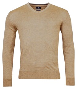 Baileys V-Neck Merino Wool Uni Color Single Knit Pullover Dark Sand