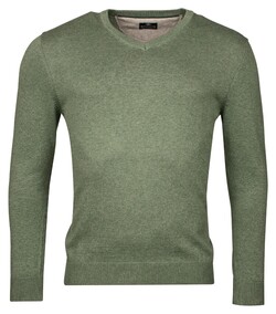 Baileys V-Neck Pullover Single Knit Trui Olive Green Melange
