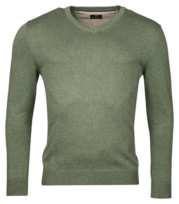Baileys V-Neck Pullover Single Knit Trui Olive Green Melange