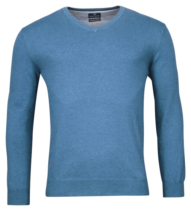 Baileys V-Neck Single Knit Pima Cotton Pullover Mid Blue Melange