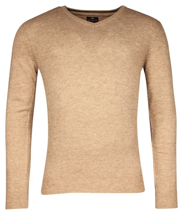Baileys V-Neck Uni Color Lambswool Trui Beige