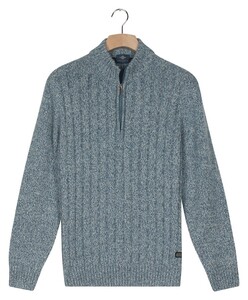 Baileys Vertical Texture Half Zip Front Drop Needle Knit Trui Mid Denim Blue