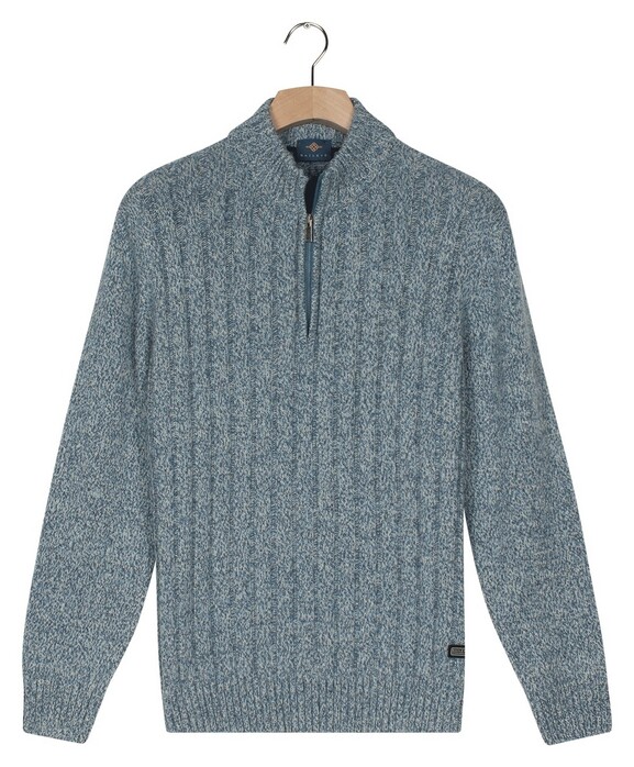 Baileys Vertical Texture Half Zip Front Drop Needle Knit Trui Mid Denim Blue