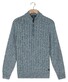 Baileys Vertical Texture Half Zip Front Drop Needle Knit Trui Mid Denim Blue