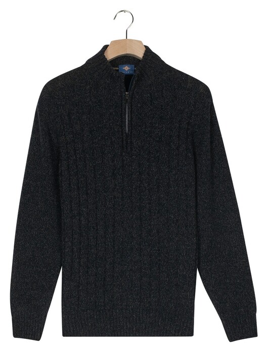Baileys Vertical Texture Half Zip Front Drop Needle Knit Trui Navy