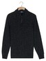 Baileys Vertical Texture Half Zip Front Drop Needle Knit Trui Navy