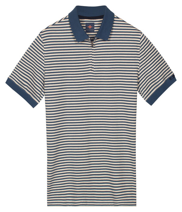 Baileys Yarn Dyed Stripe Zip Collar Polo Delft Blue