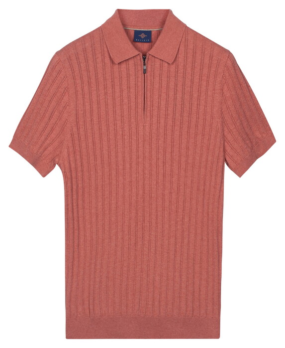 Baileys Zip Collar Drop Needle Knit Stripe Texture Polo Abrikoos
