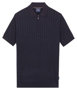 Baileys Zip Collar Drop Needle Knit Stripe Texture Polo Navy