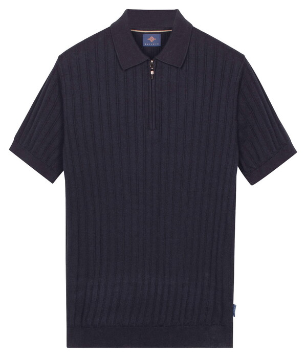 Baileys Zip Collar Drop Needle Knit Stripe Texture Polo Navy