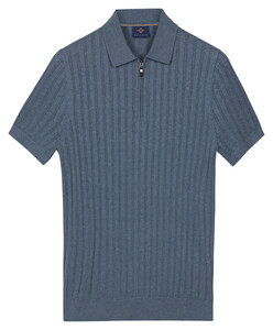 Baileys Zip Collar Drop Needle Knit Stripe Texture Polo Riviera Blue