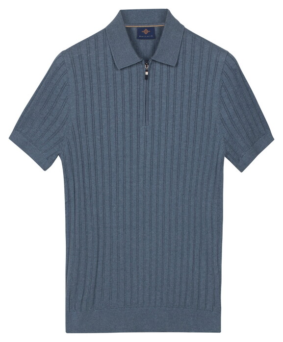 Baileys Zip Collar Drop Needle Knit Stripe Texture Polo Riviera Blue
