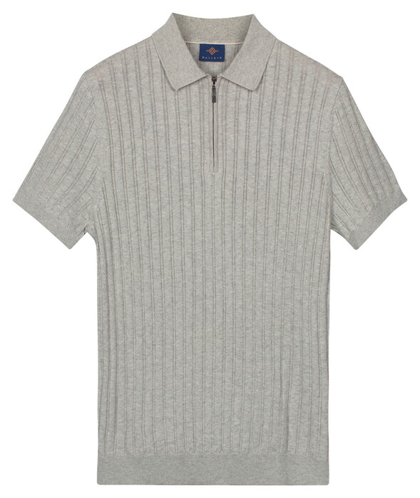 Baileys Zip Collar Drop Needle Knit Stripe Texture Polo Soft Grey