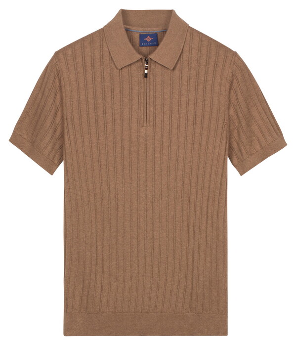 Baileys Zip Collar Drop Needle Knit Stripe Texture Polo Taupe