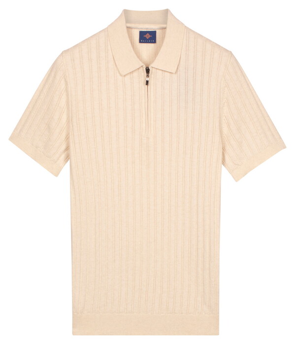 Baileys Zip Collar Drop Needle Knit Stripe Texture Poloshirt Marshmallow