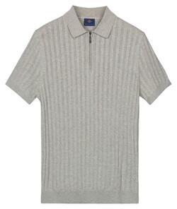 Baileys Zip Collar Drop Needle Knit Stripe Texture Poloshirt Soft Grey